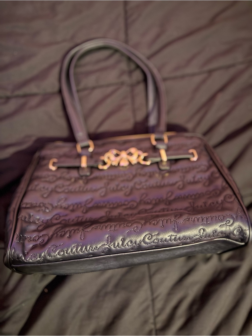 Juicy Couture Black Embossed Satchel with Gold Hardware